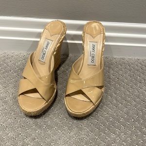 Authentic Jimmy Choo Nude Patent Espadrille wedges Size 38
